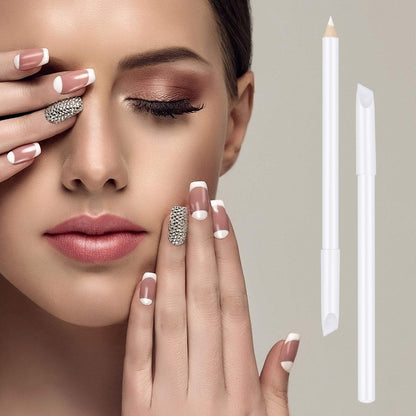 Blulu 3-Piece White Nail Pencil Set – 2-in-1 Nail Whitening Pencils with Cuticle Pusher for DIY French Manicure