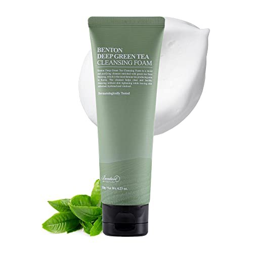 BENTON Deep Green Tea Natural Face Wash - Hydrating and Gentle Foaming Facial Cleanser for All Skin Types, 4.23 oz Avelisse