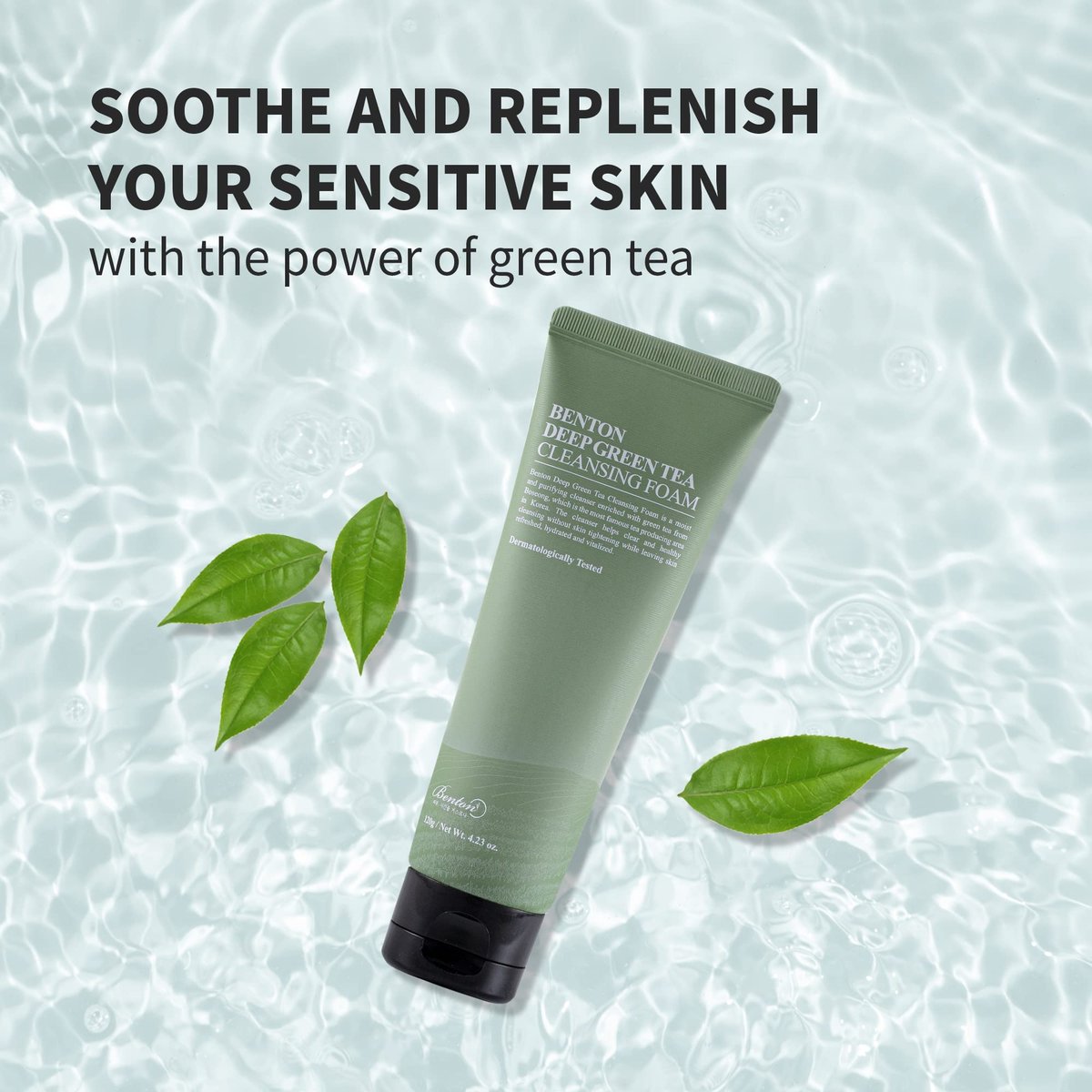 BENTON Deep Green Tea Natural Face Wash - Hydrating and Gentle Foaming Facial Cleanser for All Skin Types, 4.23 oz Avelisse