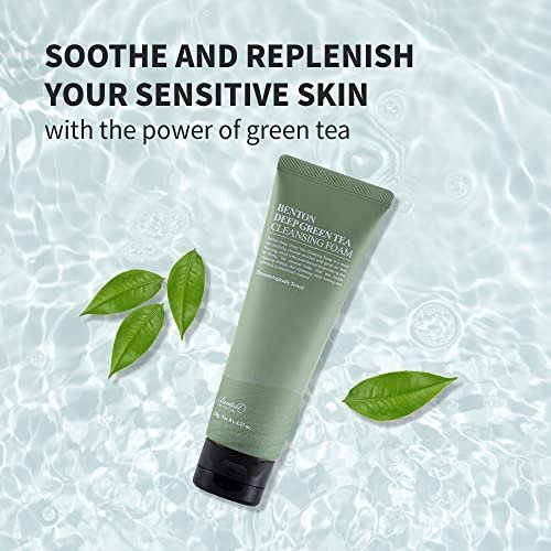 BENTON Deep Green Tea Natural Face Wash - Hydrating and Gentle Foaming Facial Cleanser for All Skin Types, 4.23 oz Avelisse