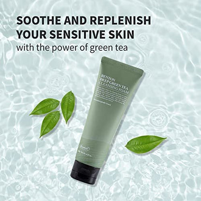 BENTON Deep Green Tea Natural Face Wash - Hydrating and Gentle Foaming Facial Cleanser for All Skin Types, 4.23 oz Avelisse