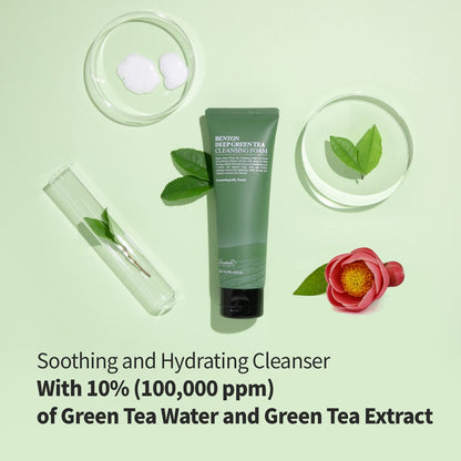 BENTON Deep Green Tea Natural Face Wash - Hydrating and Gentle Foaming Facial Cleanser for All Skin Types, 4.23 oz Avelisse