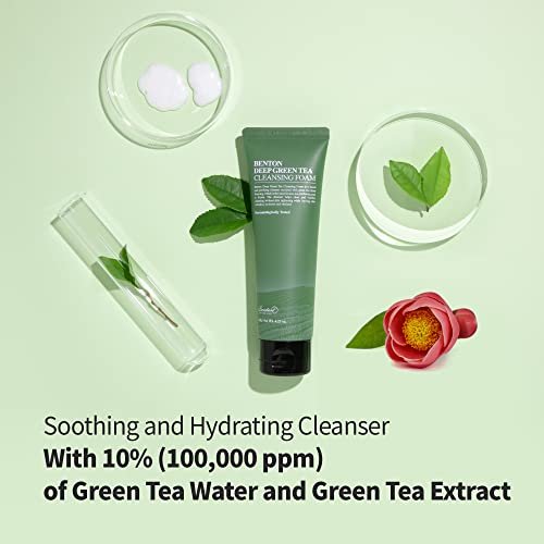 BENTON Deep Green Tea Natural Face Wash - Hydrating and Gentle Foaming Facial Cleanser for All Skin Types, 4.23 oz Avelisse