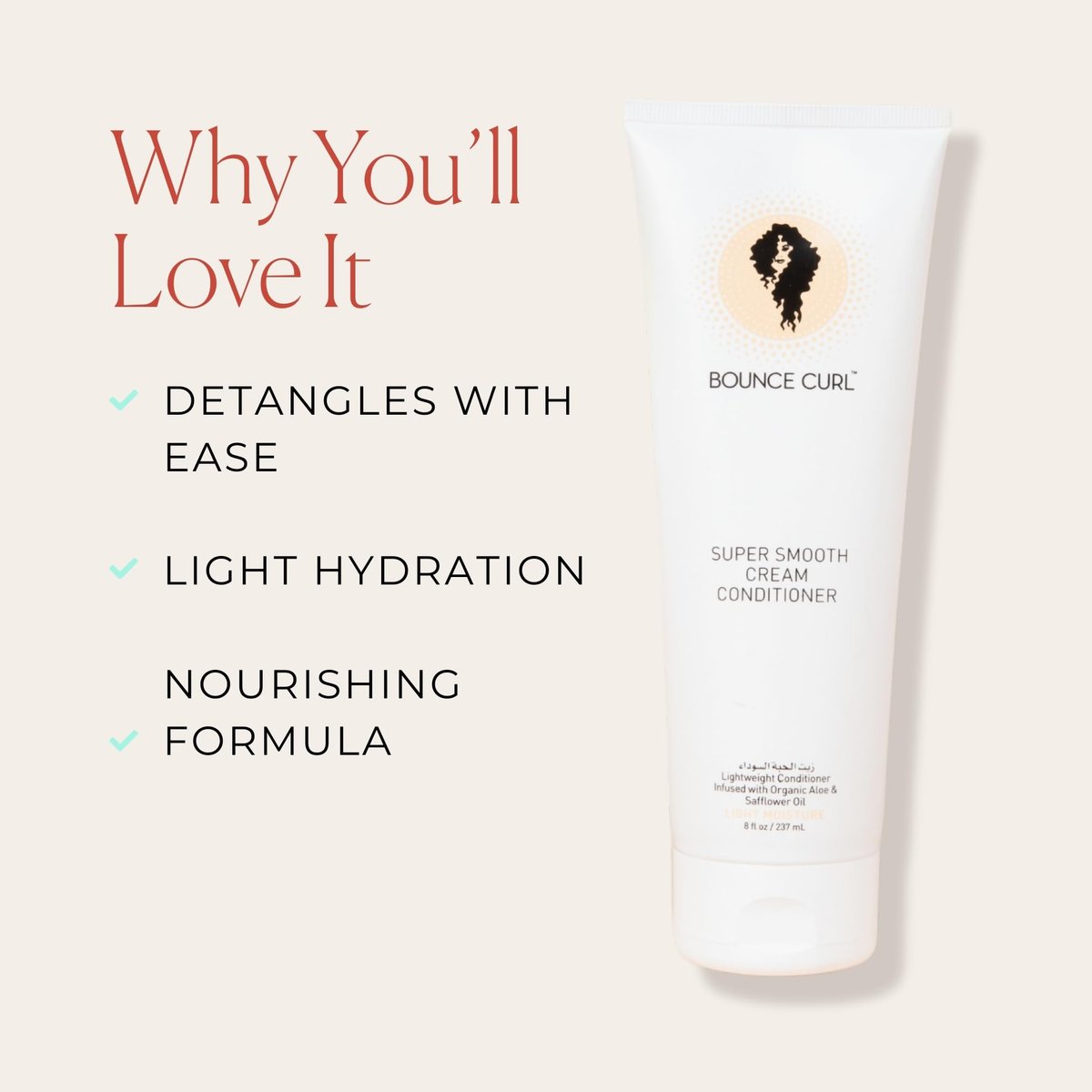 Bounce Curl Super Smooth Cream Conditioner - Lightweight Hydrating Conditioner with Aloe & Safflower Oil for Fine & Medium Hair - Color Safe & Vegan (8 oz) Avelisse