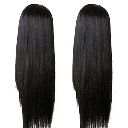 TIMANZO Long Straight Remy Hair Wig Natural Black Heat Resistant Fiber Wig with Bangs 24 Inch for Women Avelisse