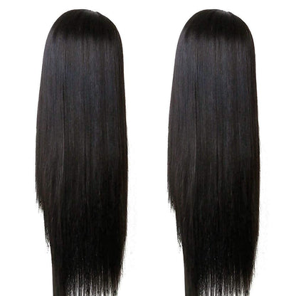 TIMANZO Long Straight Remy Hair Wig Natural Black Heat Resistant Fiber Wig with Bangs 24 Inch for Women Avelisse