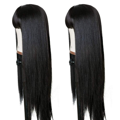 TIMANZO Long Straight Remy Hair Wig Natural Black Heat Resistant Fiber Wig with Bangs 24 Inch for Women Avelisse