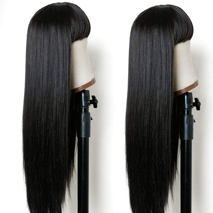 TIMANZO Long Straight Remy Hair Wig Natural Black Heat Resistant Fiber Wig with Bangs 24 Inch for Women Avelisse