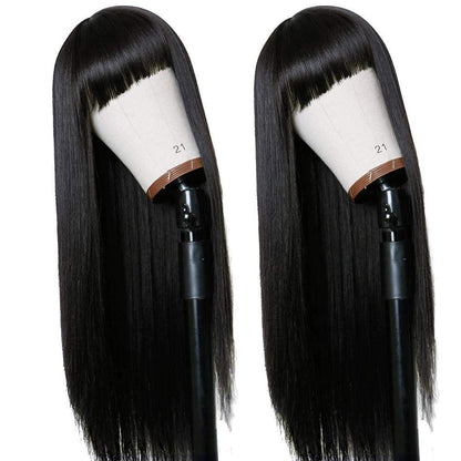 TIMANZO Long Straight Remy Hair Wig Natural Black Heat Resistant Fiber Wig with Bangs 24 Inch for Women Avelisse
