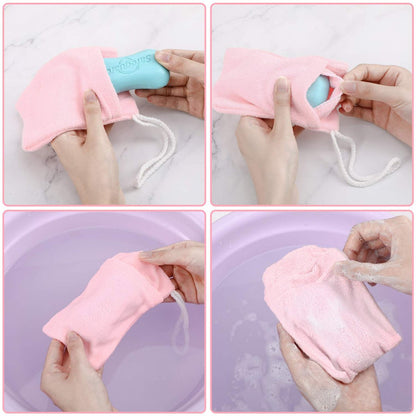 Microfiber Soap Saver Bags - 8 Pack Exfoliating Soap Pouch with Hanging Loop (4 Colors) Avelisse