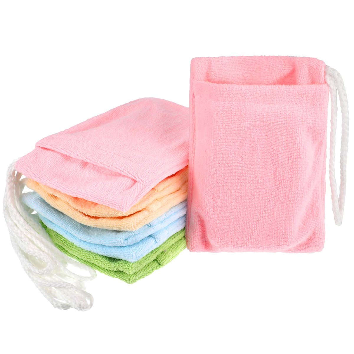 Microfiber Soap Saver Bags - 8 Pack Exfoliating Soap Pouch with Hanging Loop (4 Colors) Avelisse