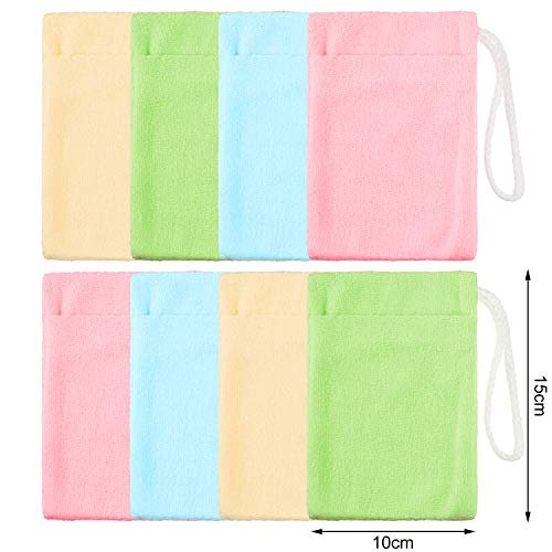 Microfiber Soap Saver Bags - 8 Pack Exfoliating Soap Pouch with Hanging Loop (4 Colors) Avelisse