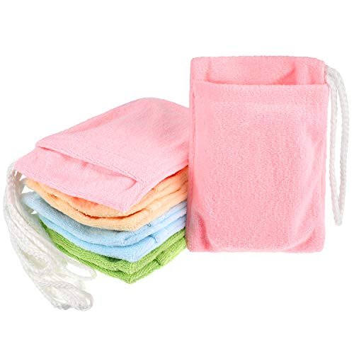 Microfiber Soap Saver Bags - 8 Pack Exfoliating Soap Pouch with Hanging Loop (4 Colors) Avelisse