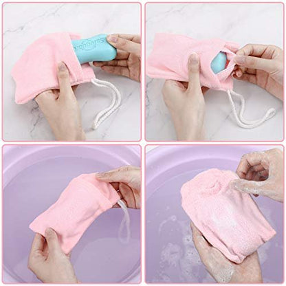 Microfiber Soap Saver Bags - 8 Pack Exfoliating Soap Pouch with Hanging Loop (4 Colors) Avelisse
