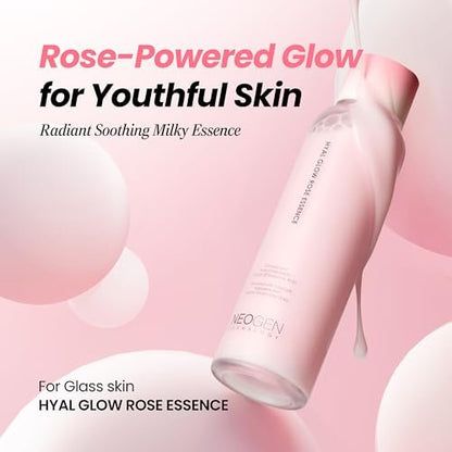 DERMALOGY by Neogen Hyal Glow Rose Essence - Hydrating Essence with 74% Damask Rose Water & Flower Oil & Extract, 160ml Avelisse