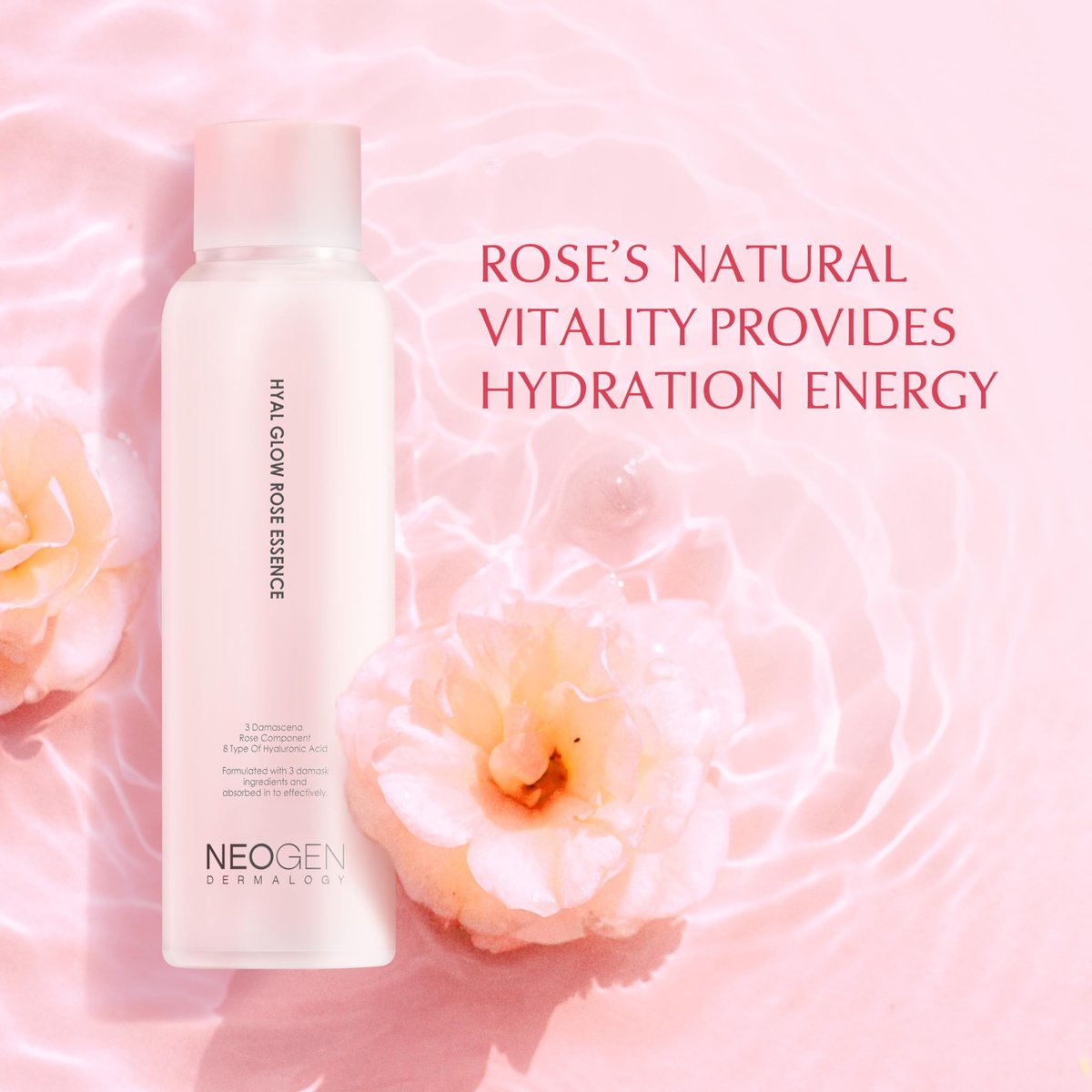 DERMALOGY by Neogen Hyal Glow Rose Essence - Hydrating Essence with 74% Damask Rose Water & Flower Oil & Extract, 160ml Avelisse
