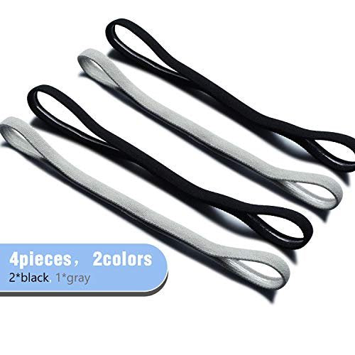 Sumind 4-Pack Thick Non-Slip Elastic Sport Headbands for Women and Men - Black & Gray - görsel 4