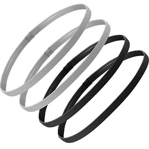 Sumind 4-Pack Thick Non-Slip Elastic Sport Headbands for Women and Men - Black & Gray - görsel 2