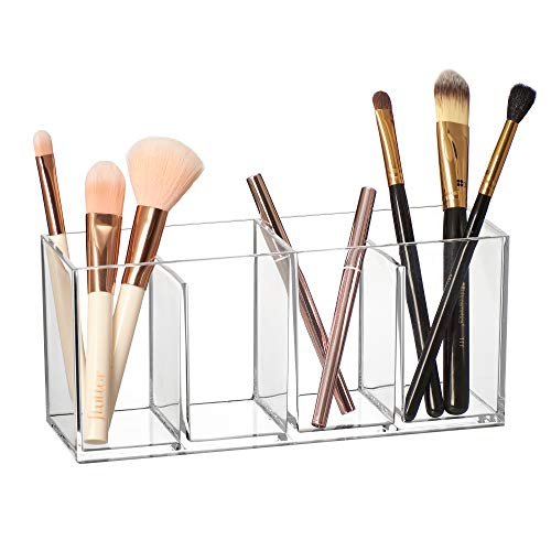 Amazing Abby Glamour Acrylic 4-Compartment Makeup Organizer – Clear Transposable Brush Holder for Bathroom Vanity Avelisse