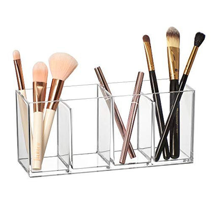 Amazing Abby Glamour Acrylic 4-Compartment Makeup Organizer – Clear Transposable Brush Holder for Bathroom Vanity Avelisse
