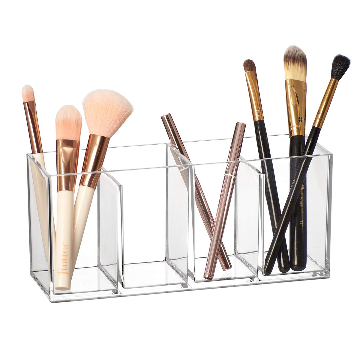 Amazing Abby Glamour Acrylic 4-Compartment Makeup Organizer – Clear Transposable Brush Holder for Bathroom Vanity Avelisse