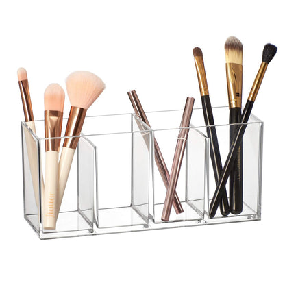 Amazing Abby Glamour Acrylic 4-Compartment Makeup Organizer – Clear Transposable Brush Holder for Bathroom Vanity Avelisse