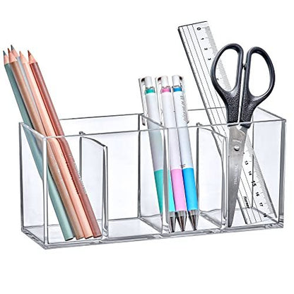 Amazing Abby Glamour Acrylic 4-Compartment Makeup Organizer – Clear Transposable Brush Holder for Bathroom Vanity Avelisse