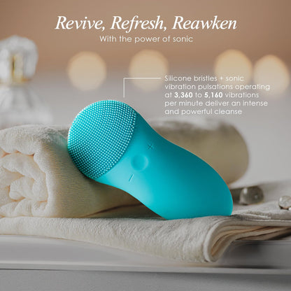 Cleo+ Sonic Facial Cleansing Brush by Project E Beauty - Gentle Exfoliating Silicone Face Wash Brush, Waterproof & Travel Size