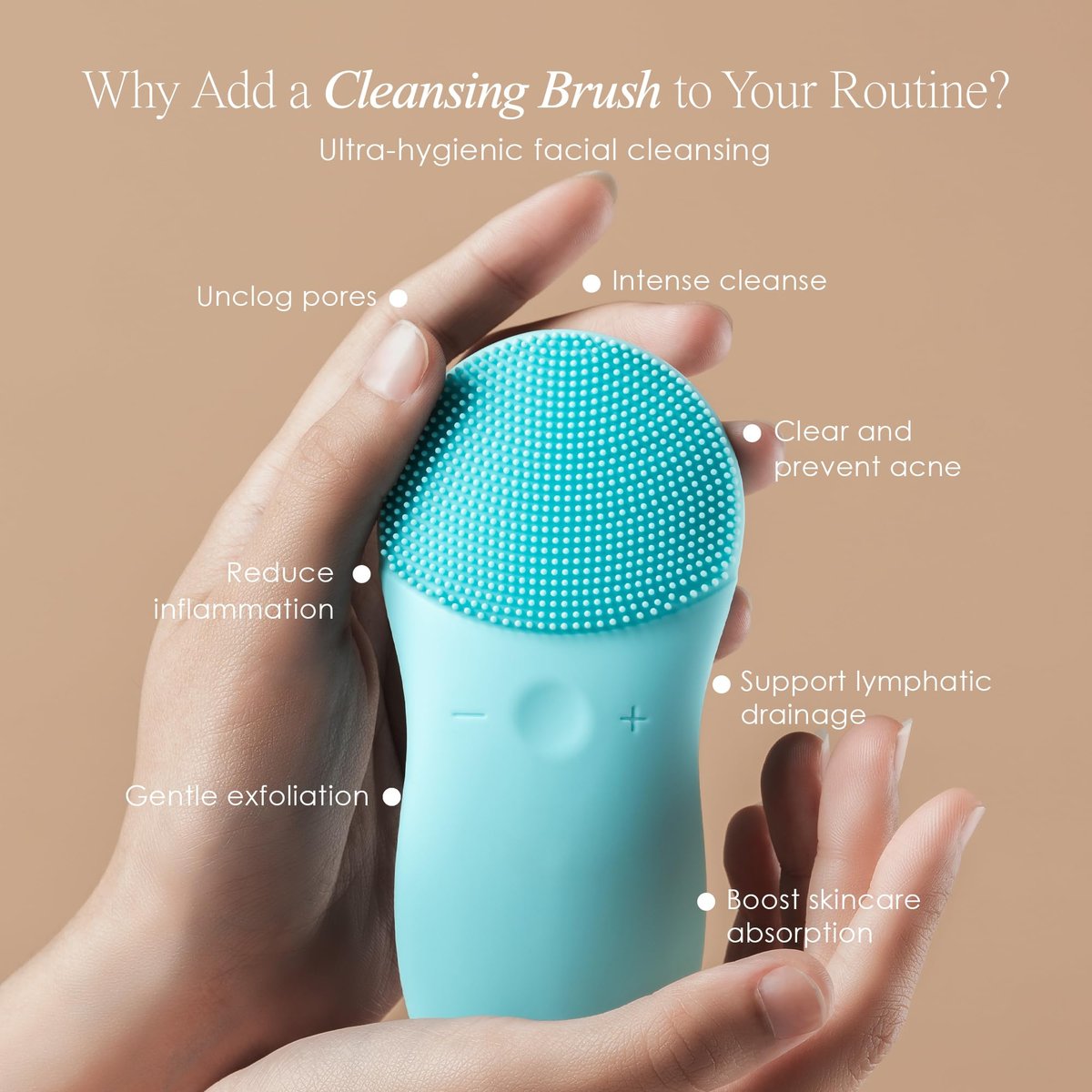 Cleo+ Sonic Facial Cleansing Brush by Project E Beauty - Gentle Exfoliating Silicone Face Wash Brush, Waterproof & Travel Size - görsel 3