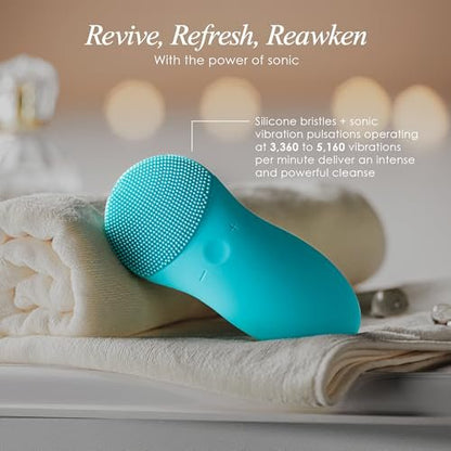 Cleo+ Sonic Facial Cleansing Brush by Project E Beauty - Gentle Exfoliating Silicone Face Wash Brush, Waterproof & Travel Size