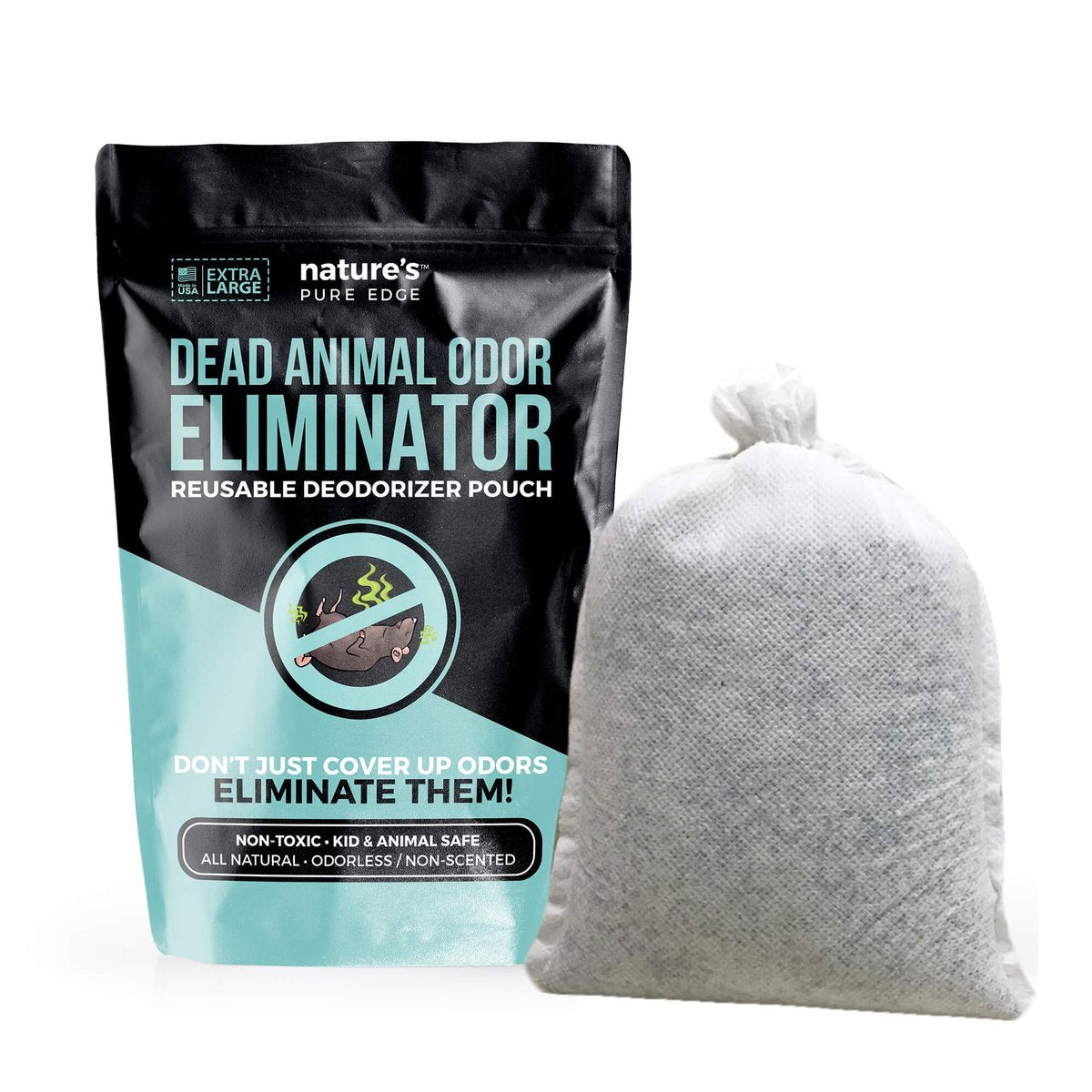 Nature's Pure Edge Dead Animal Smell Eliminator Pouch – Fragrance-Free Activated Charcoal Odor Absorber with Specialized Zeolite – for Attics, Walls, Crawlspaces – XL Covers 375 Sq Ft – Pet & Kid Safe - görsel 1