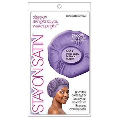 Stay On Satin Satin Edge Bonnet - Black - Premium Satin Shower Cap for Hair Protection