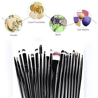 ZHIYE 20-Piece Professional Makeup Brush Set - Black Travel-Friendly Kit for Foundation, Concealer, Eyeshadow & More