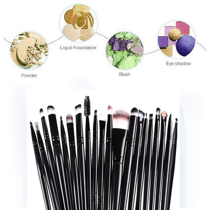 ZHIYE 20-Piece Professional Makeup Brush Set - Black Travel-Friendly Kit for Foundation, Concealer, Eyeshadow & More