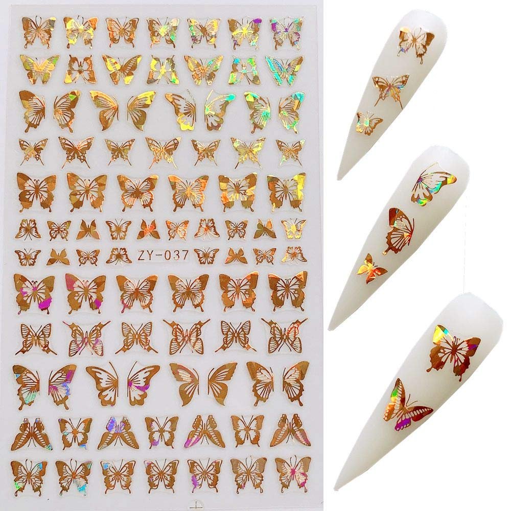 NAIL ANGEL 8 Sheets Laser Gold & Silver Butterfly Nail Art Stickers - Vinyl Decals for DIY Manicure - görsel 11