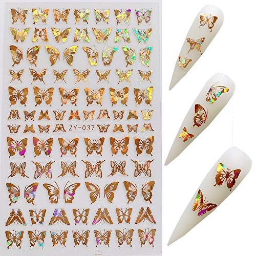 NAIL ANGEL 8 Sheets Laser Gold & Silver Butterfly Nail Art Stickers - Vinyl Decals for DIY Manicure - görsel 12