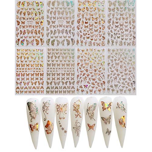 NAIL ANGEL 8 Sheets Laser Gold & Silver Butterfly Nail Art Stickers - Vinyl Decals for DIY Manicure - görsel 4