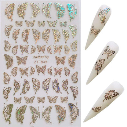 NAIL ANGEL 8 Sheets Laser Gold & Silver Butterfly Nail Art Stickers - Vinyl Decals for DIY Manicure