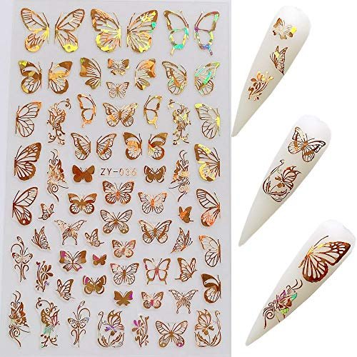 NAIL ANGEL 8 Sheets Laser Gold & Silver Butterfly Nail Art Stickers - Vinyl Decals for DIY Manicure - görsel 8