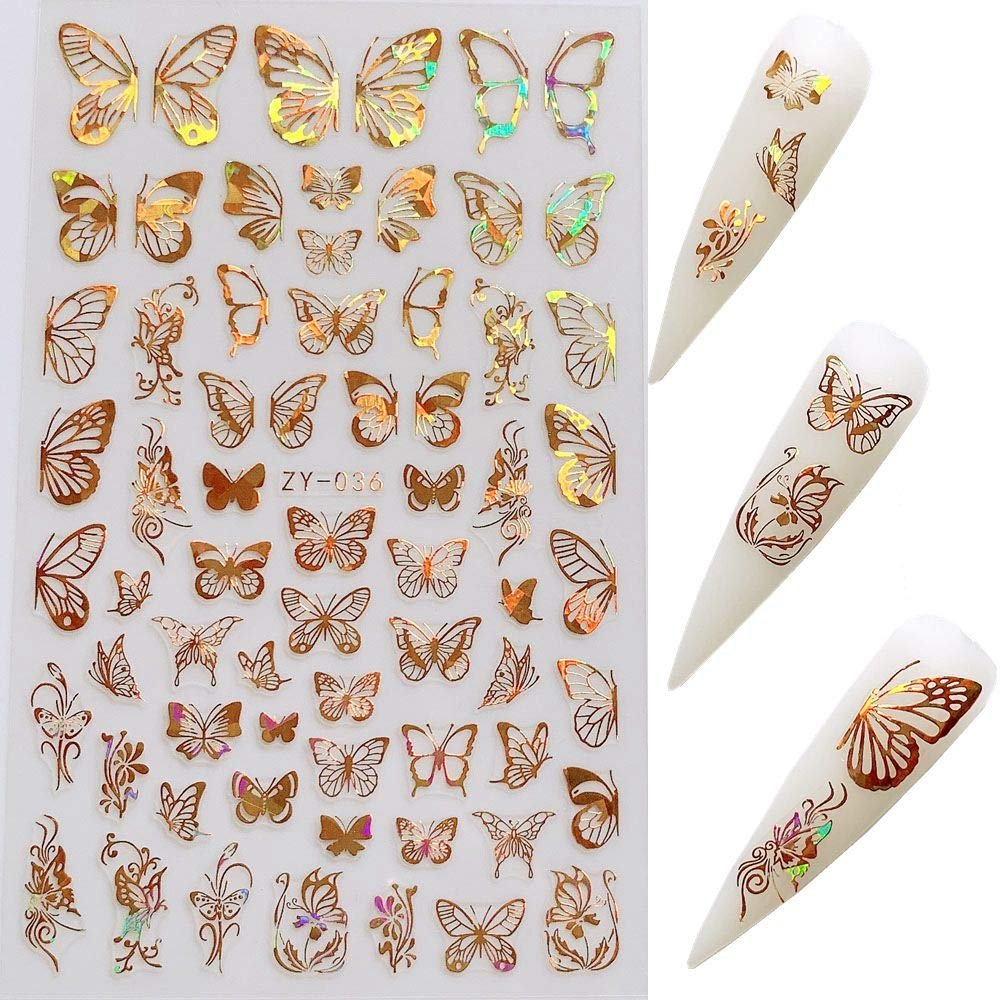 NAIL ANGEL 8 Sheets Laser Gold & Silver Butterfly Nail Art Stickers - Vinyl Decals for DIY Manicure - görsel 7