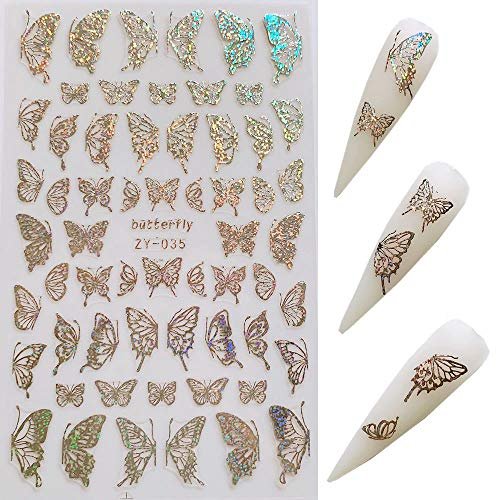 NAIL ANGEL 8 Sheets Laser Gold & Silver Butterfly Nail Art Stickers - Vinyl Decals for DIY Manicure - görsel 6