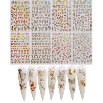 NAIL ANGEL 8 Sheets Laser Gold & Silver Butterfly Nail Art Stickers - Vinyl Decals for DIY Manicure