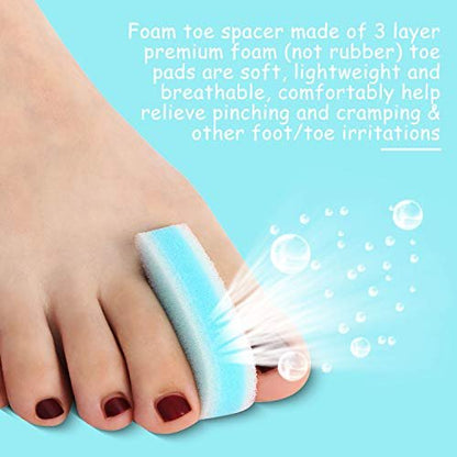 Mudder 16-Piece Foam Toe Spacers for Women & Men – 3-Layer Toe Separators for Overlapping Toes, Hammer Toe Relief & Corn Prevention