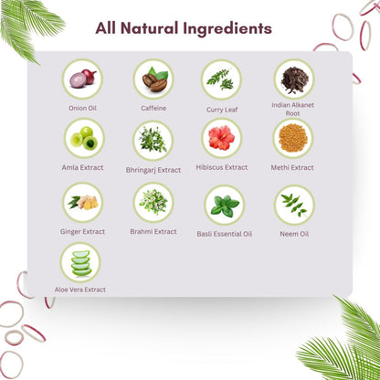 AYURVEDASHREE Red Onion Hair Growth & Hair Fall Control Shampoo – With Curry Leaf, Hibiscus, Indian Alanket, Blend of 14 Botanicals 200ML - SLS and Paraben Free - 100% Safe & Premium for All Hair Types