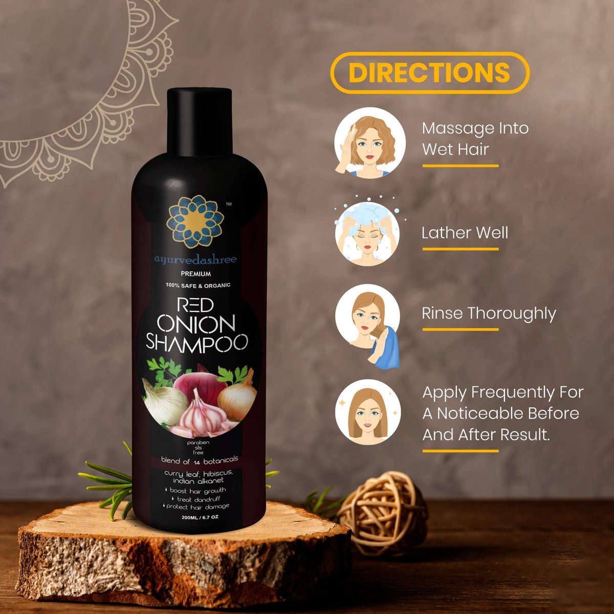 AYURVEDASHREE Red Onion Hair Growth & Hair Fall Control Shampoo – With Curry Leaf, Hibiscus, Indian Alanket, Blend of 14 Botanicals 200ML - SLS and Paraben Free - 100% Safe & Premium for All Hair Types - görsel 17