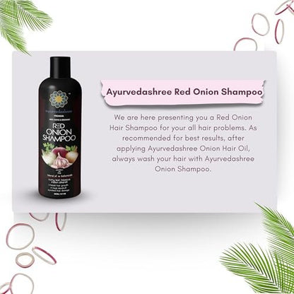 AYURVEDASHREE Red Onion Hair Growth & Hair Fall Control Shampoo – With Curry Leaf, Hibiscus, Indian Alanket, Blend of 14 Botanicals 200ML - SLS and Paraben Free - 100% Safe & Premium for All Hair Types