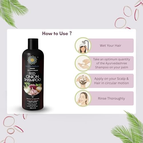AYURVEDASHREE Red Onion Hair Growth & Hair Fall Control Shampoo – With Curry Leaf, Hibiscus, Indian Alanket, Blend of 14 Botanicals 200ML - SLS and Paraben Free - 100% Safe & Premium for All Hair Types - görsel 6