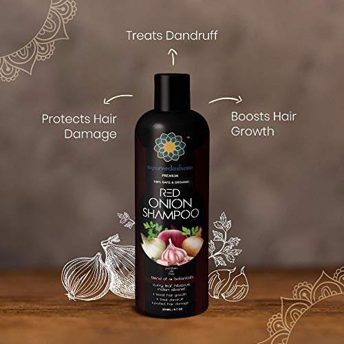 AYURVEDASHREE Red Onion Hair Growth & Hair Fall Control Shampoo – With Curry Leaf, Hibiscus, Indian Alanket, Blend of 14 Botanicals 200ML - SLS and Paraben Free - 100% Safe & Premium for All Hair Types - görsel 16