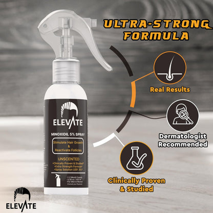 Elevate Hair Regrowth Treatment 5% Minoxidil Spray - Extra Strength Formula for Men and Women - 1 Month Supply Avelisse