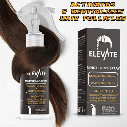 Elevate Hair Regrowth Treatment 5% Minoxidil Spray - Extra Strength Formula for Men and Women - 1 Month Supply Avelisse